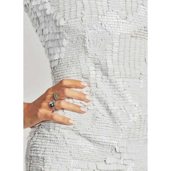 NWT $895 Retrofete April White Sequin Dress Wedding Bridal Long Sleeve Small - Picture 5 of 8